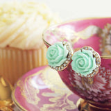 Rose Bud Stud Earrings in Mint: Alternate View #2