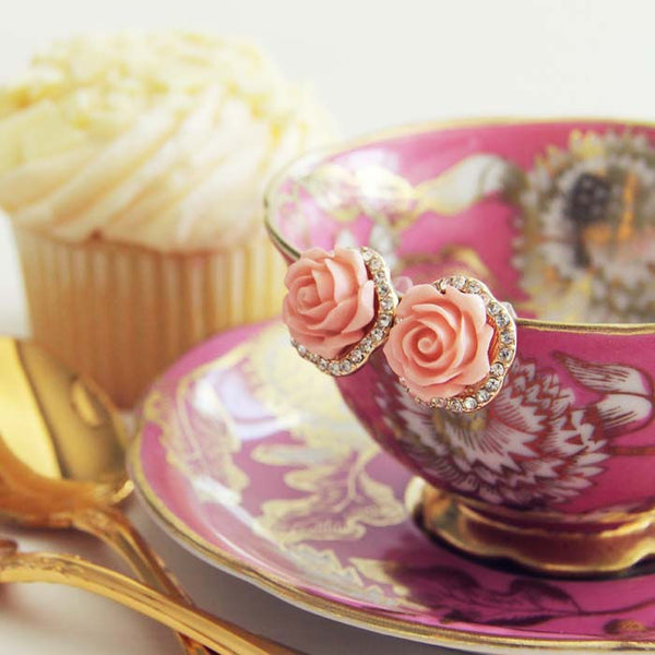 Rose Bud Stud Earrings in Pink: Featured Product Image