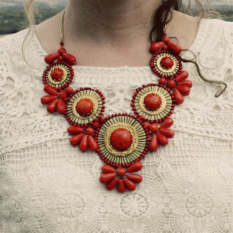Bohemian Romance Necklace in Coral